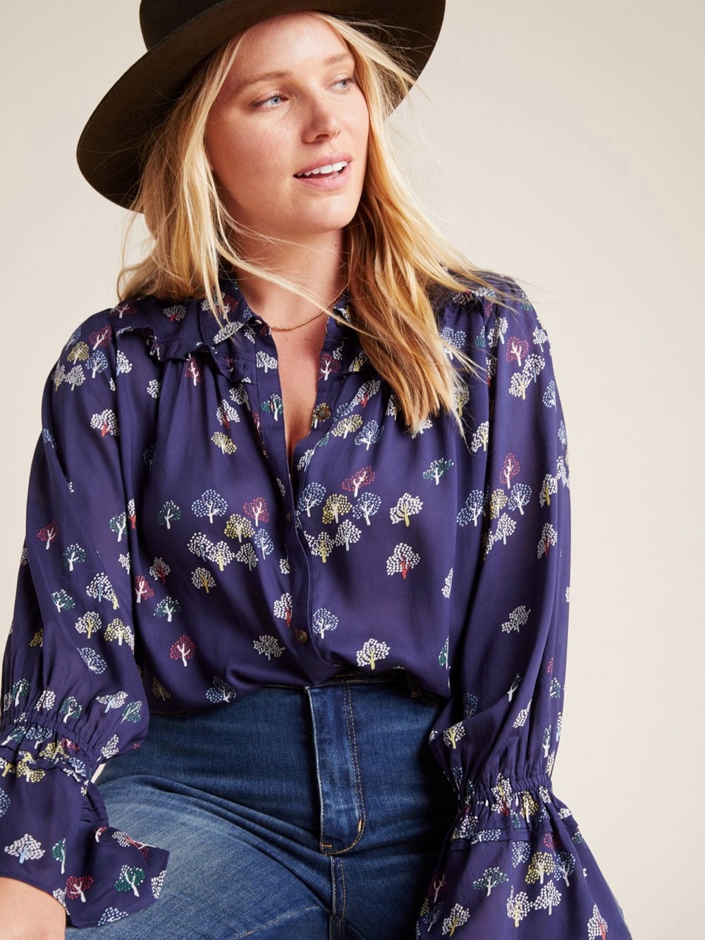 Maeve by Anthropologie Fredericka Tree Print Buttondown Blouse US 2